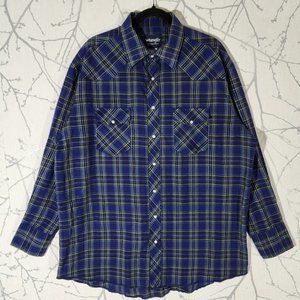 Wrangler Blue Plaid Checks Pearl Snap Western Shirt